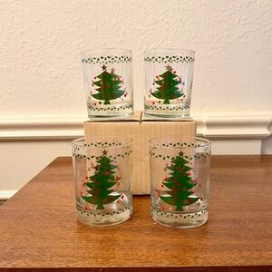 Vintage Christmas Tree Old Fashion Glasses Set Of 4 12oz - In Original Box